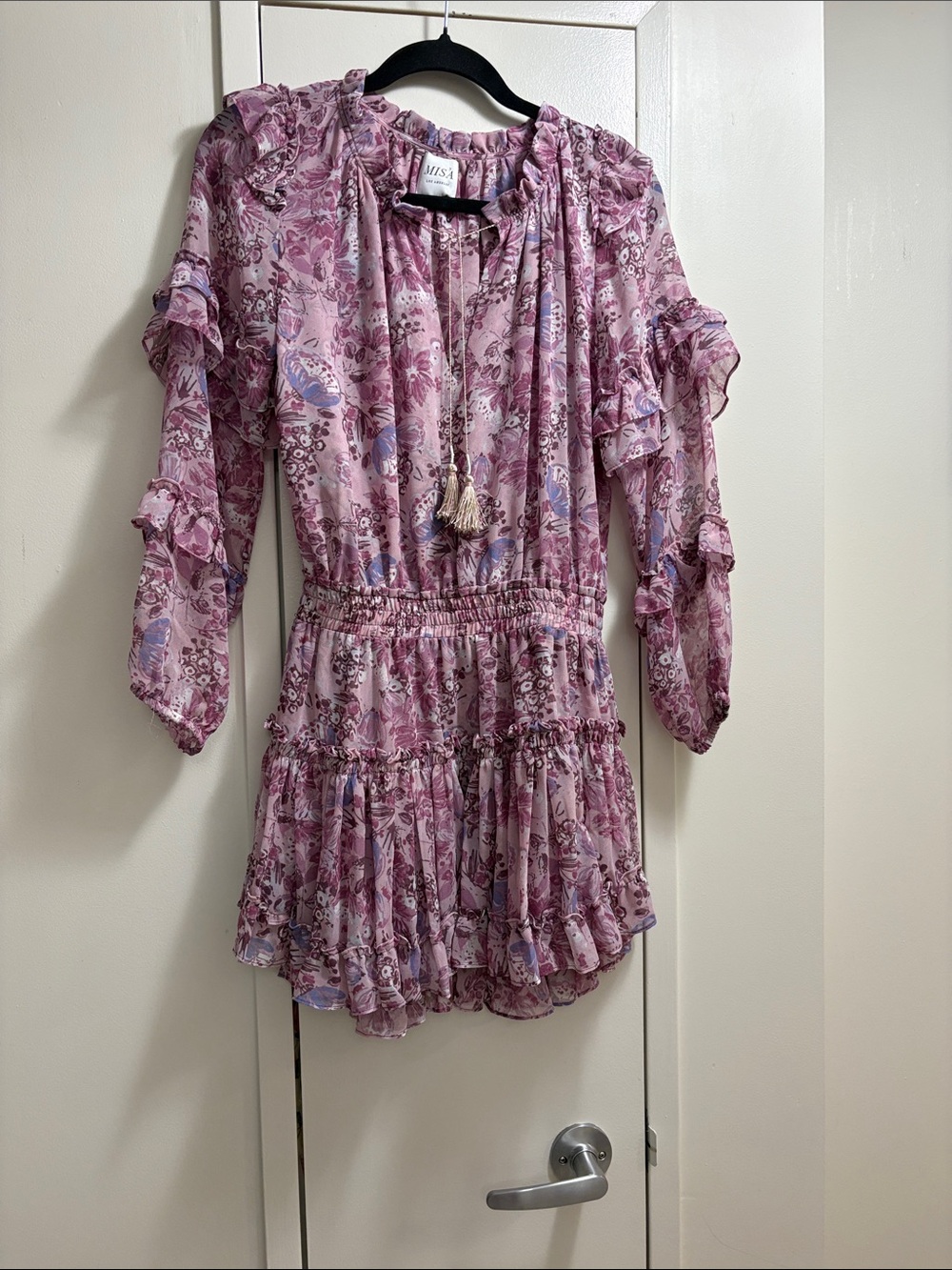MISA Los Angeles Pink Floral Ruffled Romper